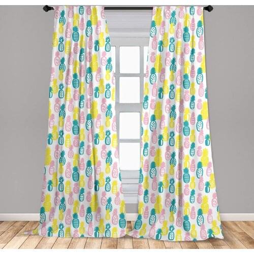 Pineapple Curtain for Kids Rooms Colorful Doodle Food with Abstracts Stripes Dots and Rhombuses Window Drapes for Living Room