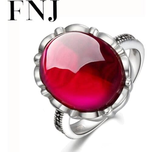 FNJ 925 Silver GARNET Ring for Women Jewelry 100% Original Pure S925 Silver Sterling Ring Red Zircon