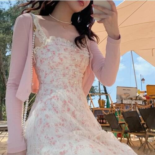 Women Summer Print Floral Midi Lace Camisole Dress Vintage Franch Female Strapless Party Dress Casual Holiday Lady Boho Vestido