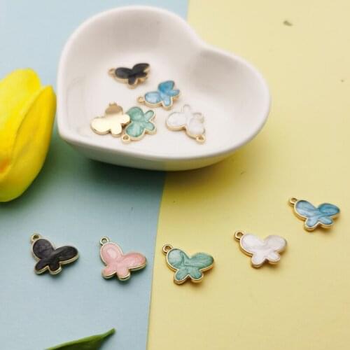 10pcs Colorful 3D Butterfly Enamel Charms Insect Gold Color Alloy Charms Pendants Fit Jewelry Earrings Bracelet DIY Accessories