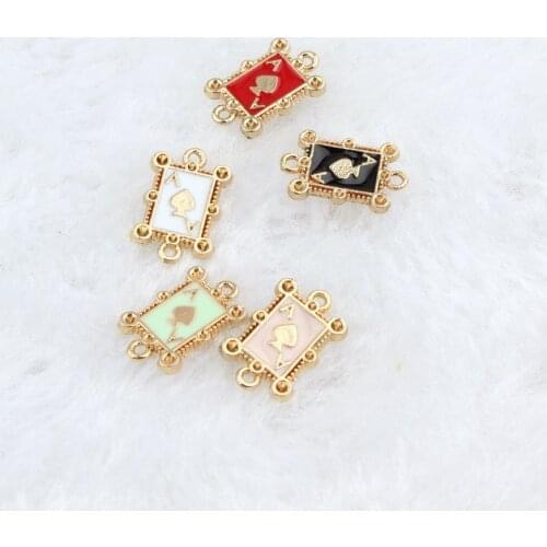 10Pcs/Lot Mini Poker A Shape Enamel Pendant Charms Gold Color Tone Oil Drop DIY Bracelet Floating Charms