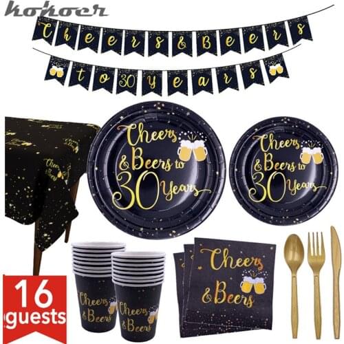 135pcs ued16people 30 40 50 60 Birthday Party Tableware Disposable Tableware Birthday Party Decorations Adult Plate Tablecloth
