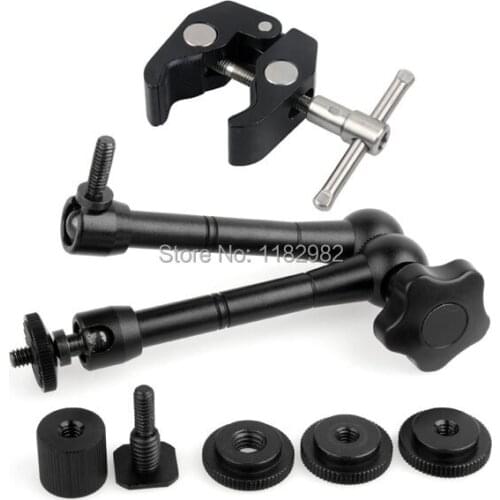 2PCS/1set 2in1 11" Inch Articulating Magic Arm + Super Clamp Crab Clip for camera camcorder lcd monitor led flash light