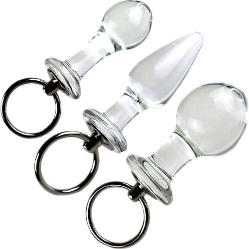 3 Pcs/Set Transparent Glass Anal Plug Butt Plug Pull Ring Expander Smooth Stick Anal Masturbation Erotic Anal Toys For Couples