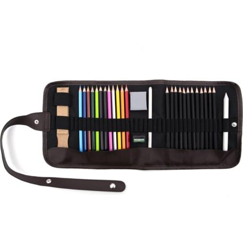30 piece Coloring And Sketch Set-Roll Penholder Gift