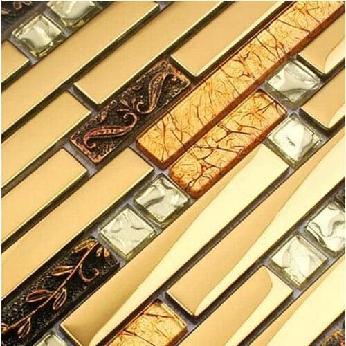 3D luxury golden glass mixed metal mosaic tile kitchen backsplash tile bathroom shower tile hallway border