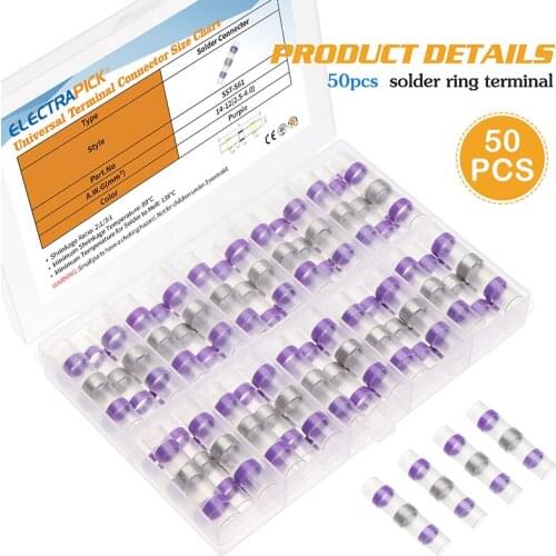 50Pcs AWG14-12 Waterproof Solder Seal Sleeve Splice Terminals Purple Heat Shrink Electrical Wire Connector Butt Connectors Kit