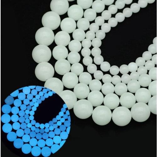 6/8/10/12MM Natural Stone Round Luminous Blue Beads For Jewelry Making Glow In The Dark Spacers Beads DIY Bracelet Pendant 15