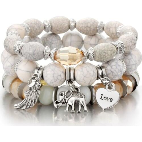 ZOSHI 3-4pcs/set Fashion Boho Bracelets & Bangles Women Stone Beaded Bracelet Set With Colorful Gem Long Wrap Bracelet for Women