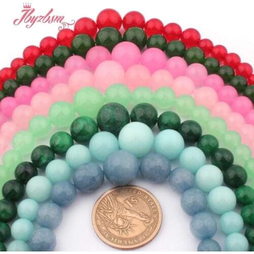 6-14mm Smooth Round Beads Jades Colorful Stone Beads For Woman Fashion Style Jewelry Making Necklace 18" Free Shipping Wholesale