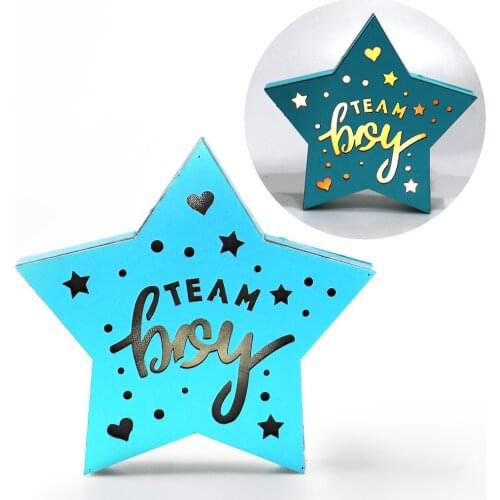 Gender Reveal Team Boy Girl Wood Star Sign Wooden Table Centerpieces for Baby Shower Party Favors Gender Reveal Party Supplies