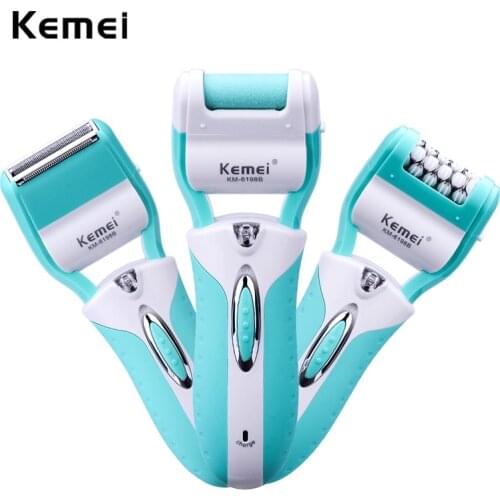 KEMEI 3 in 1 Lady Epilator Depilatory Women Electric Kemei Shaver For Bikini Female Electronic Foot File Women Personal Care Kit