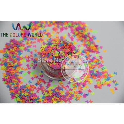 FN3-44 Mix Bright Neon Colors Solvent Resistant Butterfly Spangles for nail art and Other DIY decoration 1Pack =50g