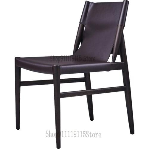 Italian Minimalist Solid Wood Dining Chair Saddle Leather Black Designer Nordic Restaurant Dining Chair Home