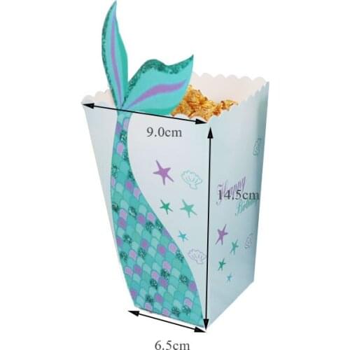Dabonas Mermaid Party Favors Popcorn Box Bag Popcorn Candy/ Sanck Favor Bag Xmas Wedding Kid Birthday Party Decoration 12pcs
