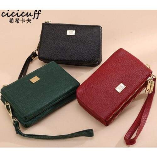 Genuine Leather Clutch Coin Purse Women Change Pouch small Money Purses Mini Double Zipper Ladies Coin Card Wallet Cartera