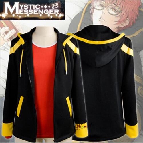 707 Cosplay Costume Mystic Messenger Saeyoung Choi Cosplay Zipper Jacket Luciel Seven Hoodies 707 Red T-shirt Orange Wig Glasses