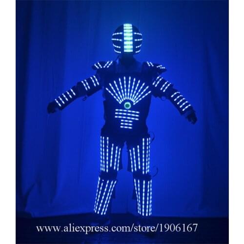 RGB LED Luminous Robot Costume With Led Helmet David Guetta Led Illuminated Robot Men Suit Led Growing Stage Dance Event Clothes