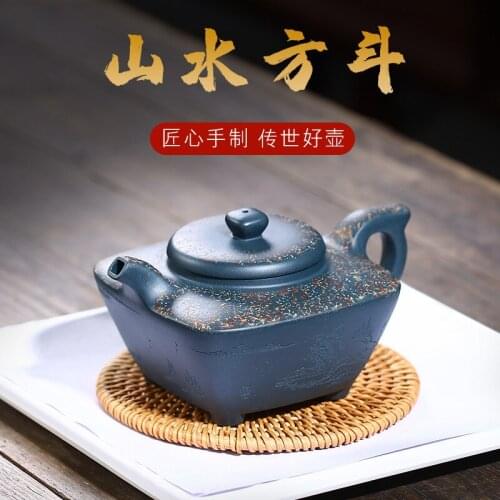 Square bucket pot of run of mine ore chlorite Jiang Jingming teapot pure manual authentic tea rain medium sand