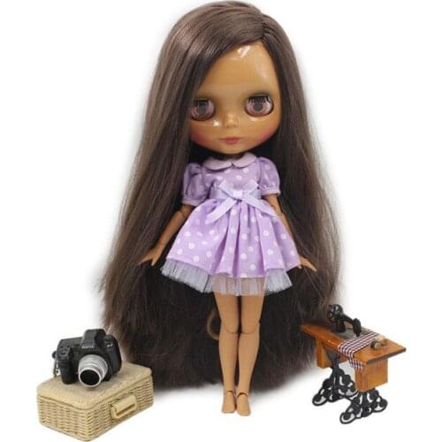 ICY DBS Blyth doll No.280BL022219 Brown long hair JOINT body Chocolate skin 1/6 BJD