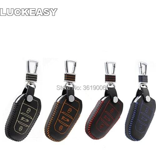 LUCKEASY High Quality Leather Remote Key Case Cover Holder For Peugeot 301 408 508