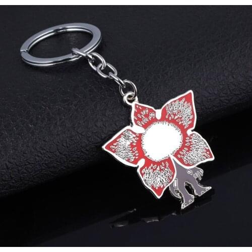 Stranger Things Man-eater Flower Metal Pendant Keychain Women Man Fashion Doll Toys Keyring Jewelry Best Gifts Accessories