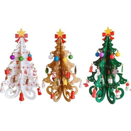 Mini Christmas Tree Decoration Wood Landscaping with Little Pendant Home Party Desktop Ornament DIY Kid Gift Festival Accessory