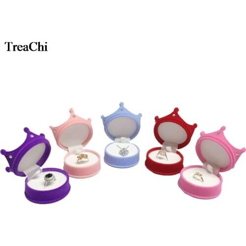 Fashion Velvet Ring Display Box Princess Crown Shaped Earrings Stud Storage Container Cute Necklace Ring Present Gift Box