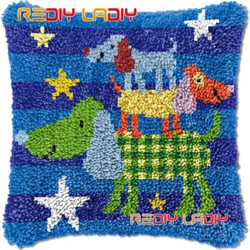 Latch Hook Cushion Cartoon Dog DIY Needlepoint Kits Chunky Acrylic Yarn Arts Crocheting Lofty Pillow Case Hobby & Crafts