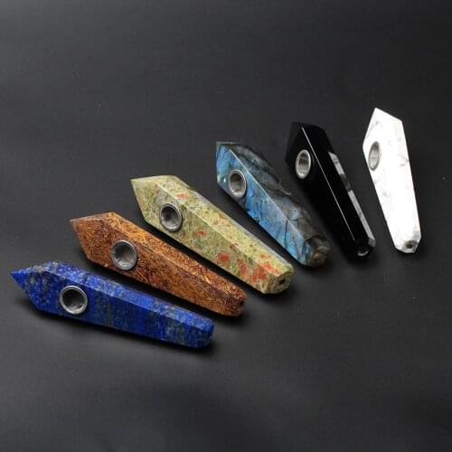 Natural Quartz Smoking Pipe Crystal Point Wand Healing Crystal GemstoneWith Metal Filter Wholesale Price 1PC