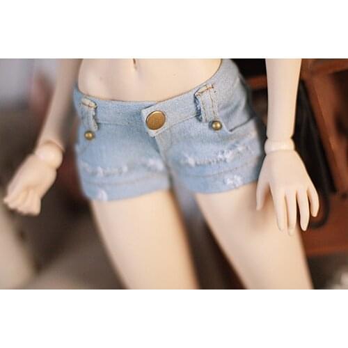BJD Doll Clothing suitable for 1/3 1/4 1/6 MSD Uncle Size Low Waist Ripped Denim-Shorts Light Blue Jeans doll accessories