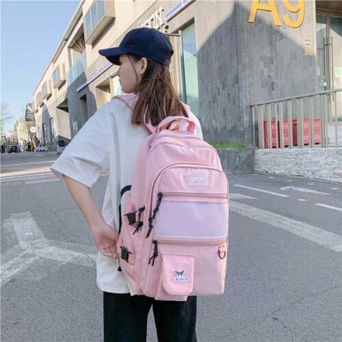 Solid Color School Trend Backpack Womens Korean Students Backpacks For Girls Design Female Bags Casual Large Capacity Schoolbag