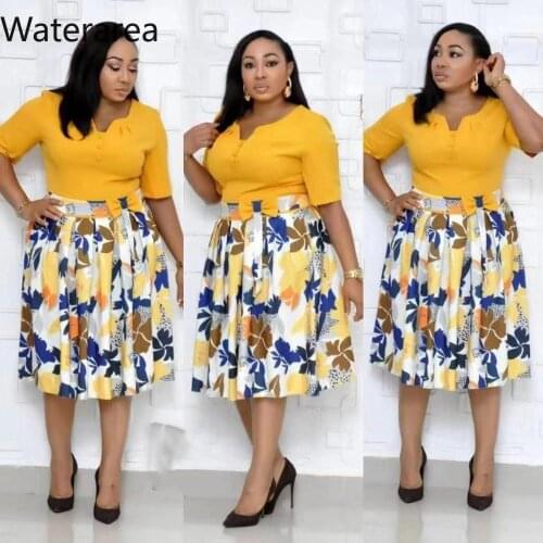 Autumn Women Dress V-Neck Half-Length Sleeves Printed High Waist With Bow Knee Length Dress Elegant Office Lady Dress 62