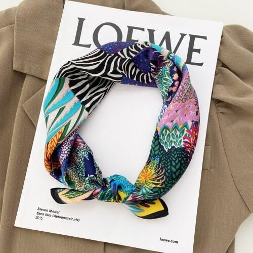 Fashion Animal Print Handkerchief 100% Silk Scarves Women Small Neck Scarf For Ladies 55*55cm Square Headband Bag Scarfs Female