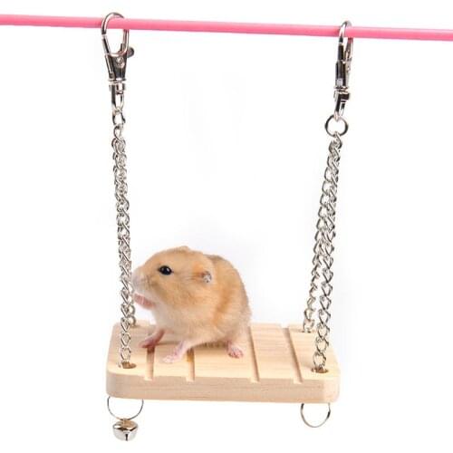 Hamster Rabbit Mouse Chinchilla Wooden Hanging Pet Hammock Swing Toys With Bell Cage Accessories Rat Cat Pet Product Accessories