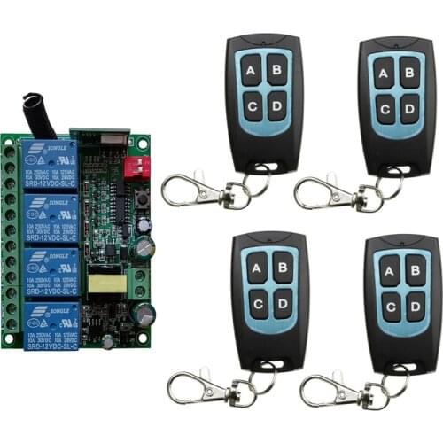 Universal Wireless Remote AC110V 220V 230V 4CH rf Relay &Transmitter Remote Garage/LED/Light/Fan/Home appliance Control switch