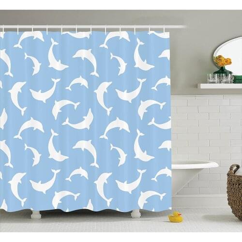 Dolphin Shower Curtain Blue Decor Dolphins Sea Animals Theme Simple Decorating Fun Art Print Bath Curtains for Bathroom Decor