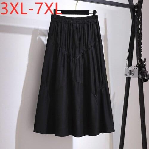 New 2021 Ladies Summer Plus Size Midi Skirt For Women Large Casual Loose A-line Black Pleated Long Skirts 3XL 4XL 5XL 6XL 7XL