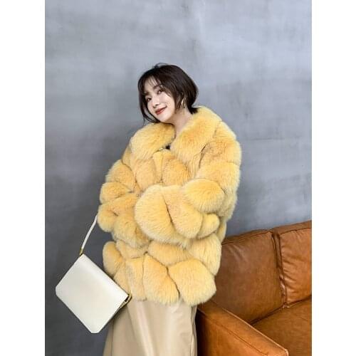 JANEFUR Leather Real Women Fox Fur Zipper wrao Fashion Female Winter Fur Coats