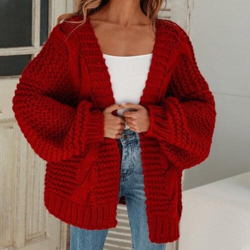 Autumn 2020 New Womens Long Cardigan Solid Color Lantern Sleeve Sweater Jacket Womens Knitted Jacket Jacket Casual Sweater