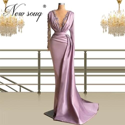Purple V Neck Party Dress Luxury Formal Evening Gowns Pleats Long Prom Dresses 2021 Abendkleider Robe De Soiree Celebrity Dress