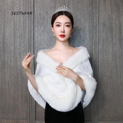 Winter Shawls Bridal Jacket Bridesmaid Party Prom Cape Winter Warm Women Wedding Faux Fur Scarfs Bolero PJ057