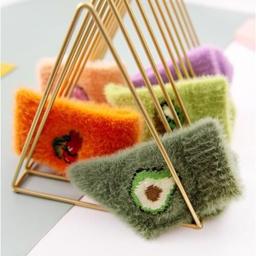 1 Pairs Winter Women Wool Socks Cute Fruit Imitate Mink Velvet Socks Thicken Warm Japanese household Floor Bedroom Sox Harajuku