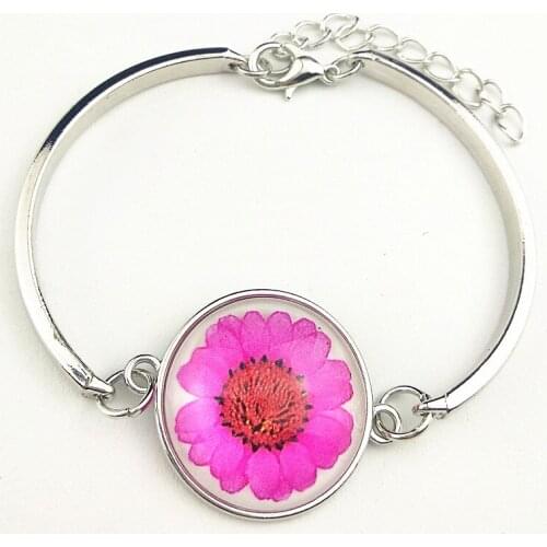 1pc 12 colors Chrysanthemum,Daisy Silver bangle, Red, white, pink, yellow, green, blue, purple, orange bracelet for girl women