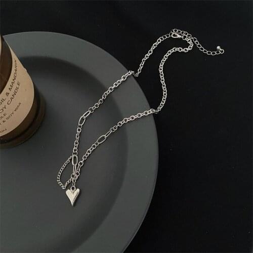 10 pcs / lot fashion jewelry silver metal thick chain heart pendant necklace