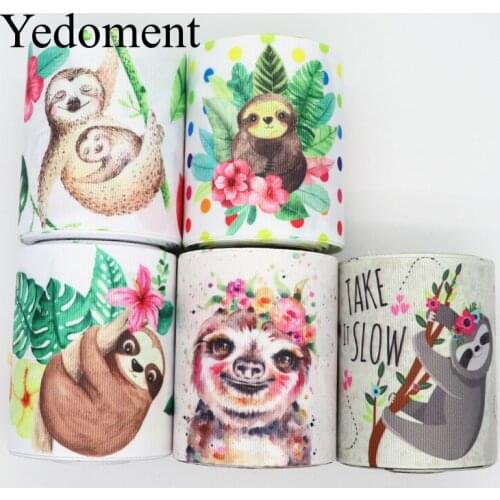 10 Yards 3'' 75MM Bradypod Printed Grosgrain Ribbons For Hair Bows DIY Handmade Materials Y19102203