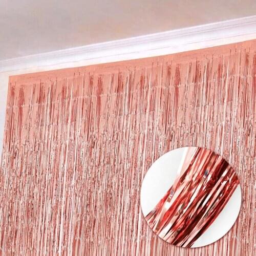 100*200cm Rose Gold Shimmering Foil Fringe Tinsel Door Curtain Wedding Birthday Party Decoration Photo Backdrop Supplies
