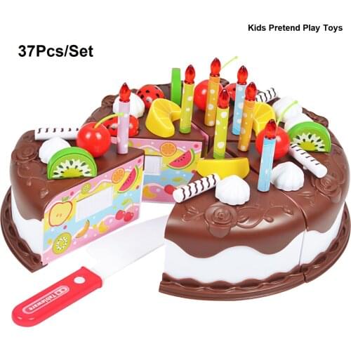 37pcs Chocolate Fruit Cake Cutting Pretend Play Birthday Childrens Day Gift for Birthday Party Cake & Candles