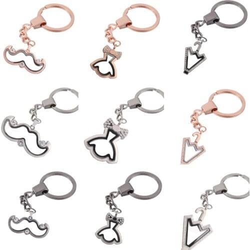5Pcs/Lot Funny Moustache And Skirt Open Locket Rerfume Keychain Finding Aromatherapy Essential Oil Box Women Keychain Jewelry