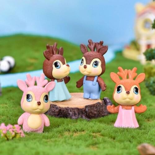 6Pcs Cute Mini Cartoon Deer Landscape Ornament Garden Miniature Figurine Decor